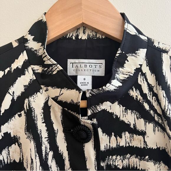 TALBOTS silk blend black/cream buttoned jacket women’s size 8 (medium) EUC - Picture 2 of 14